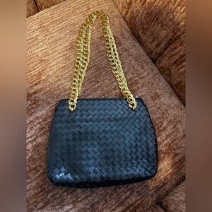 Bottega Veneta Black Woven Leather Cassette Chain Shoulder Bag